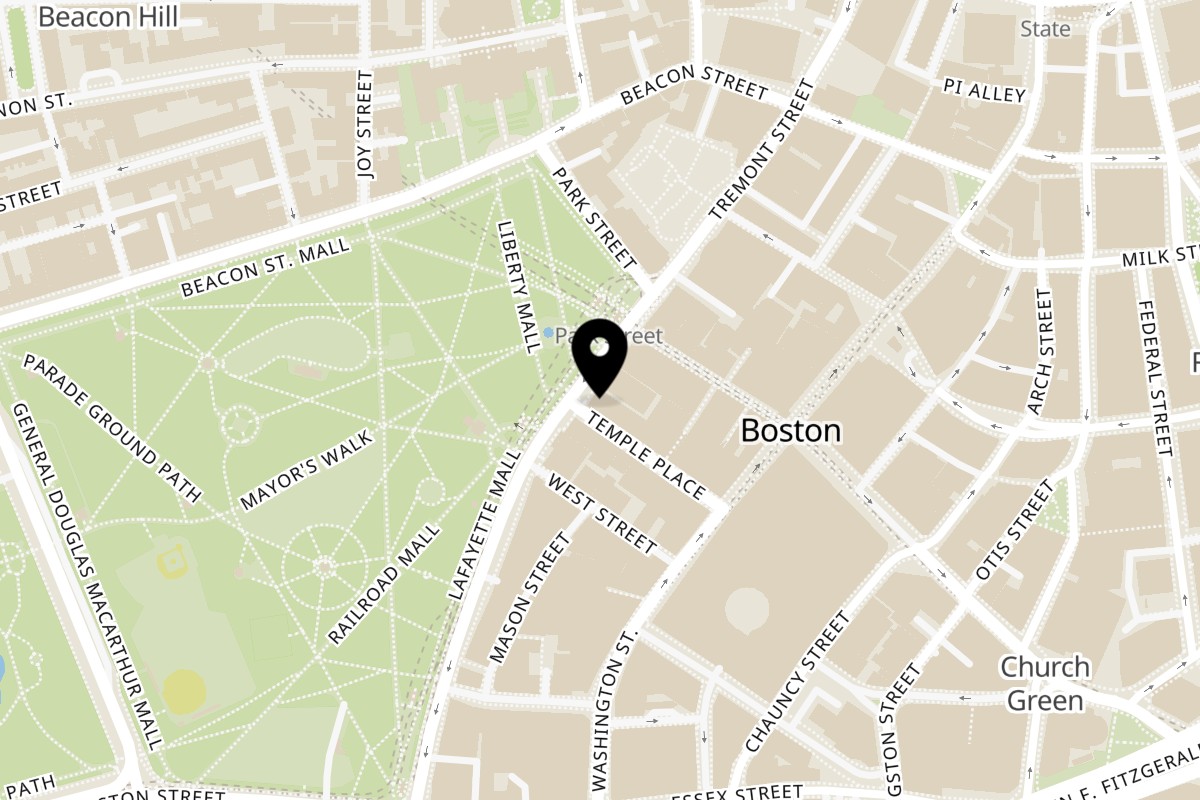 Map showing the location of Black Seed Halal Grill on 140 Tremont St in Boston